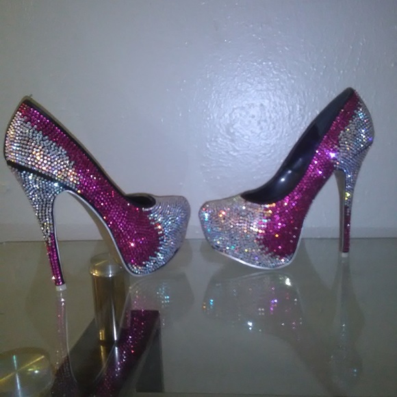 Alba Shoes - NWOT WOMENS HOT PINK BLUISH SILVER RHINESTONE HEEL